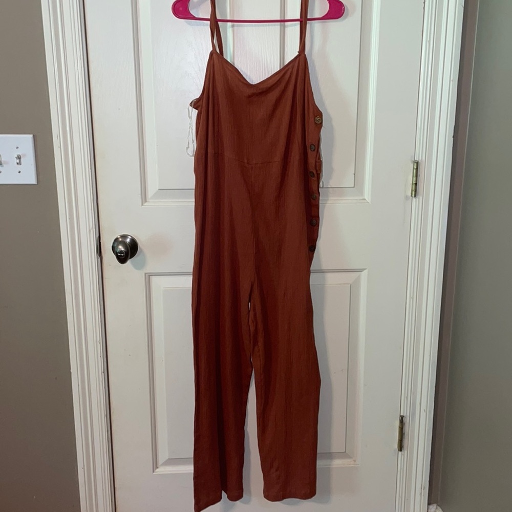 Tank top one piece pant suit- amber/burnt orange color size medium